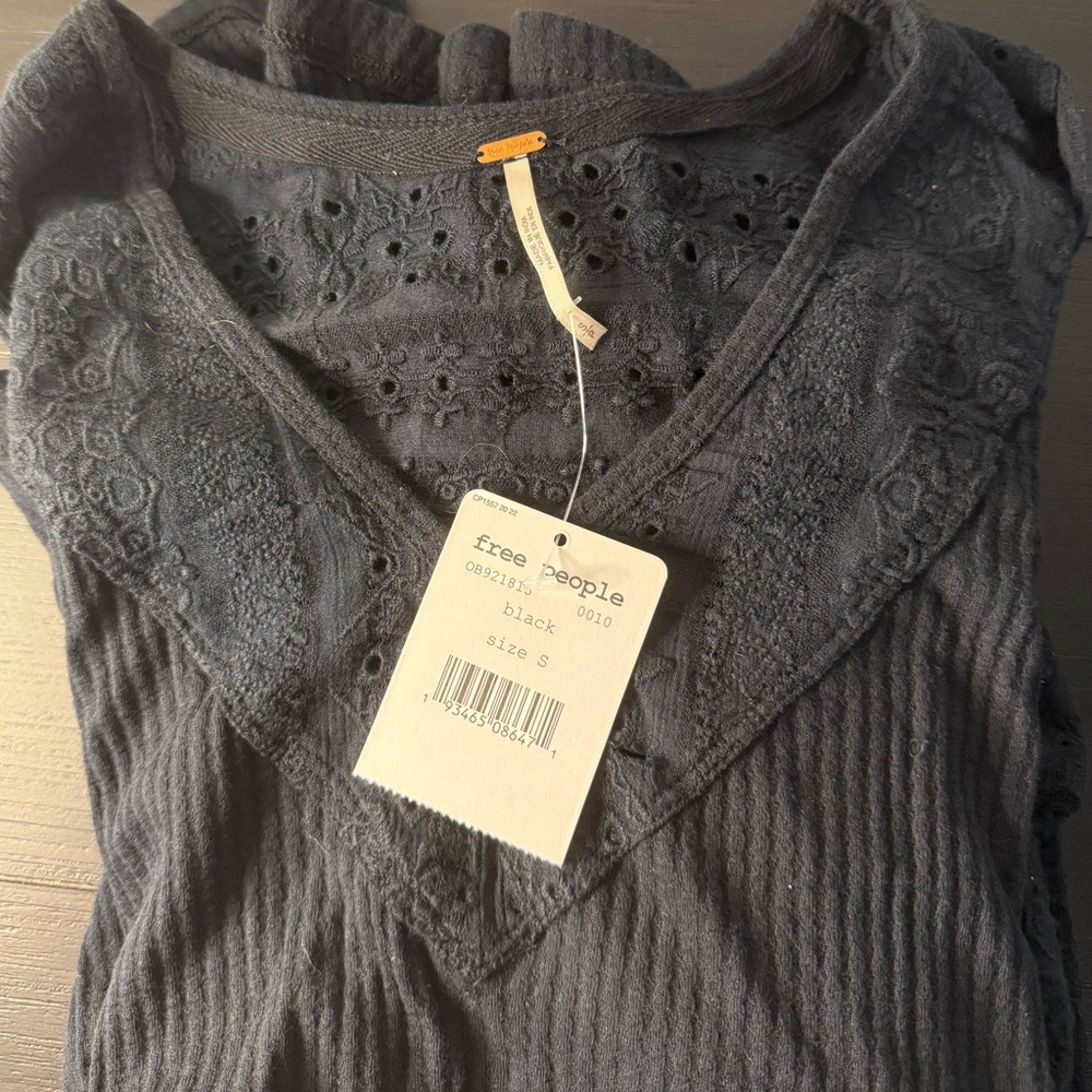 Free People Black Lace Detail Blouse Small - Picture 4 of 7